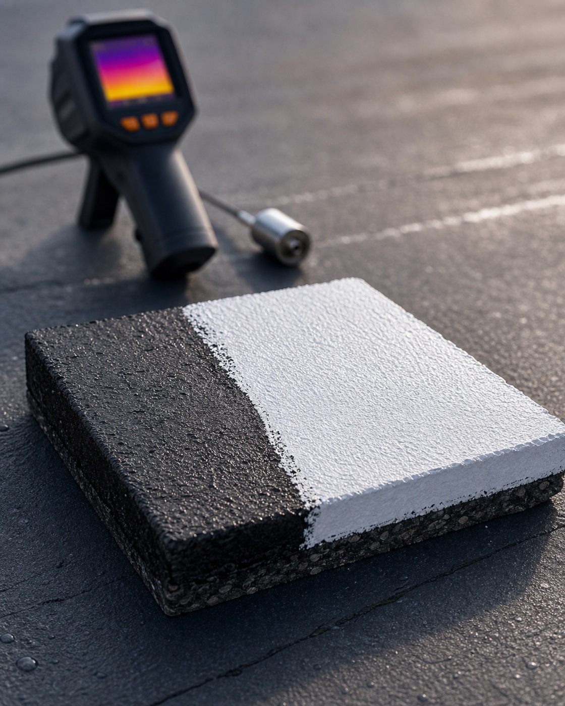 Symbolic bituminous roof sample with white Bitum coating